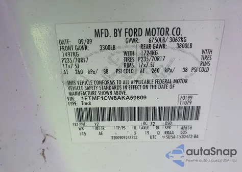 2010 Ford F-150 Stx/Xl/Xlt z USA, uszkodzony, nr VIN 1FTMF1CW8AKA59809